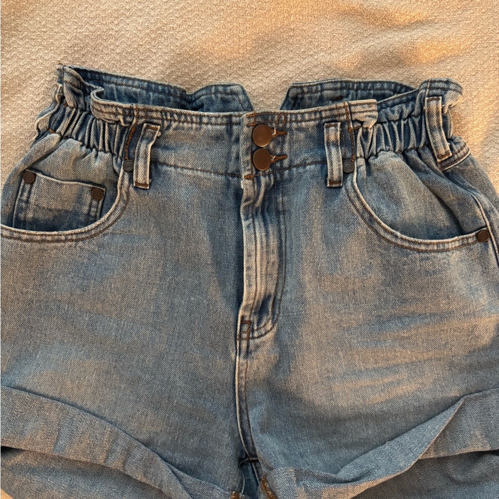 One Teaspoon Blue High Waist Denim Shorts size 26 light wash denim shorts